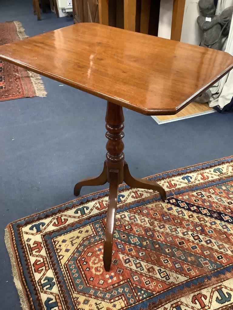 A 19th century rectangular mahogany tilt-top pedestal table, width 59cm depth 45cm height 73cm